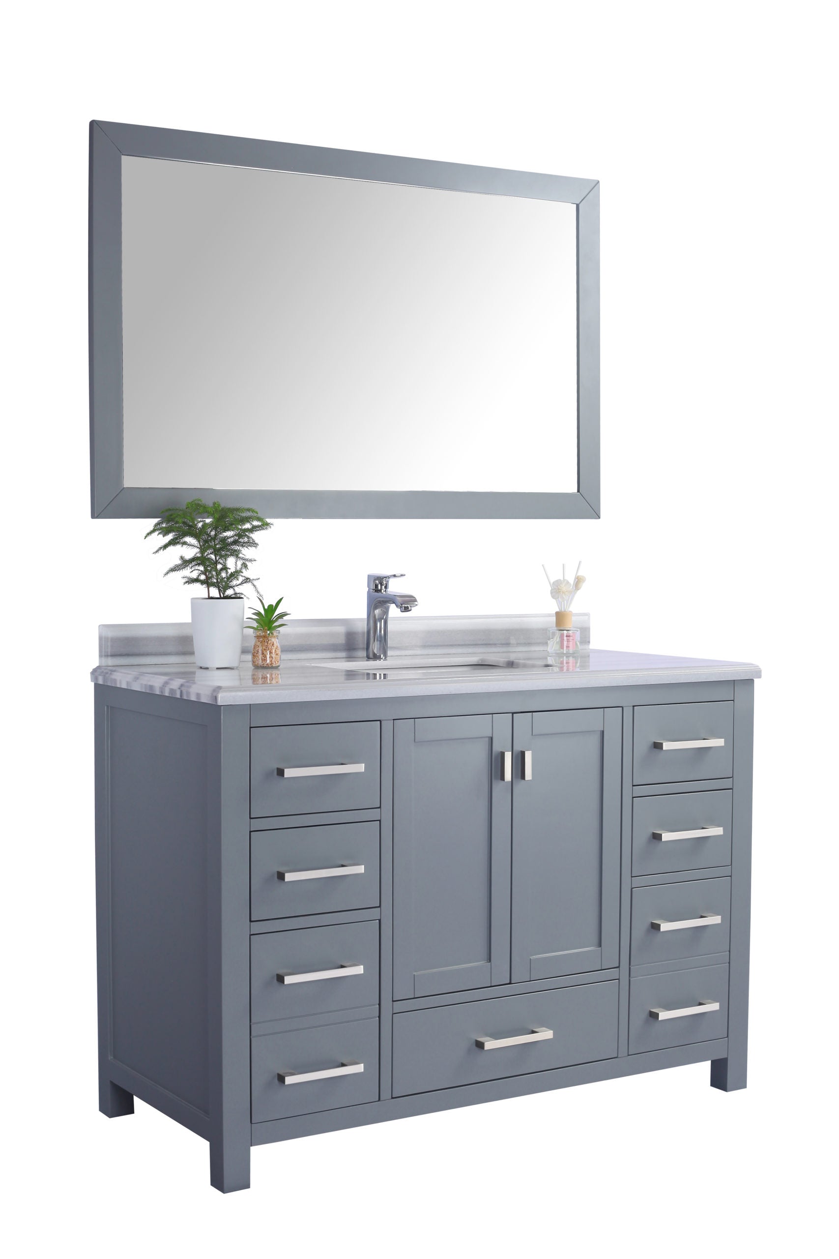 Wilson 48" Grey Bathroom Vanity with White Stripes Marble Countertop