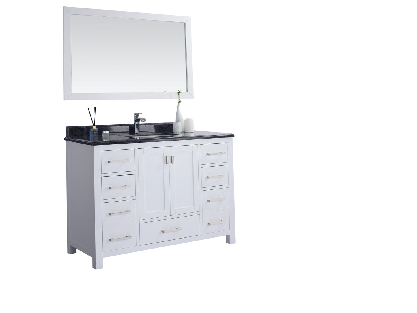 Wilson 48" White Bathroom Vanity with Black Wood Marble Countertop