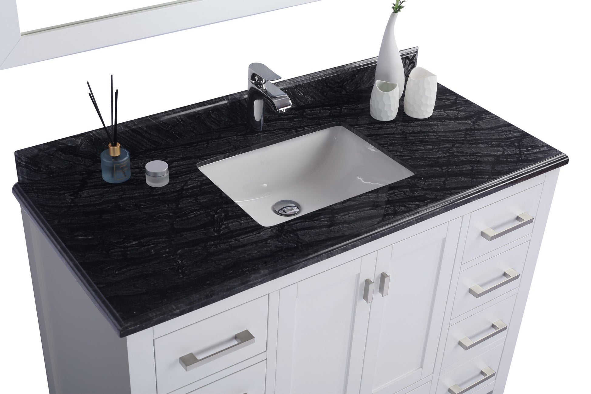 Wilson 48" White Bathroom Vanity with Black Wood Marble Countertop