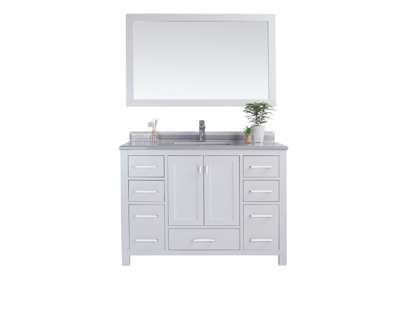 Wilson 48" White Bathroom Vanity with White Stripes Marble Countertop