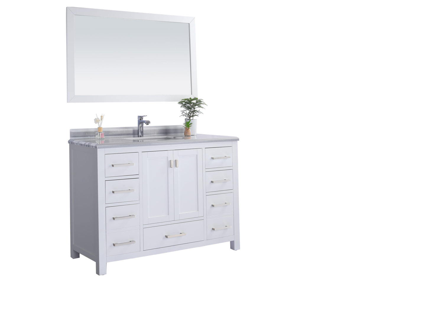 Wilson 48" White Bathroom Vanity with White Stripes Marble Countertop