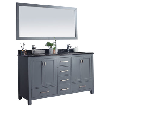 Wilson 60" Grey Double Sink Bathroom Vanity with Black Wood Marble Countertop