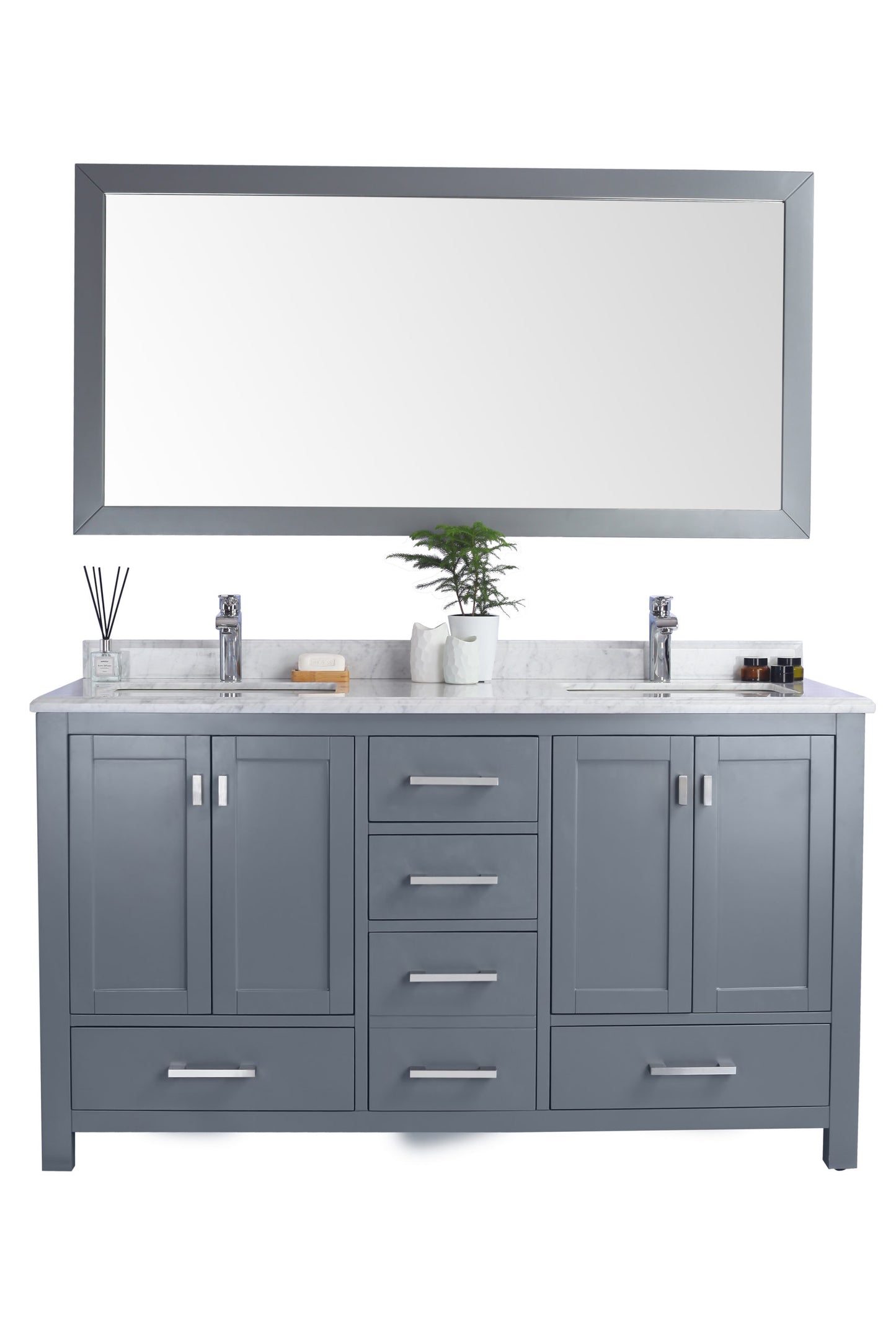 Wilson 60" Grey Double Sink Bathroom Vanity with White Carrara Marble Countertop