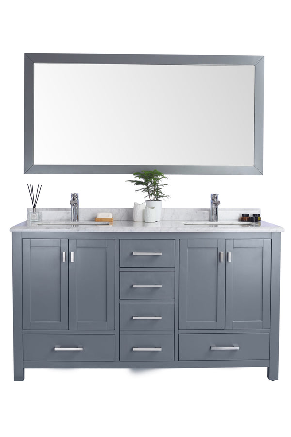 Wilson 60 Grey Double Sink Bathroom Vanity with White Carrara Marble Countertop