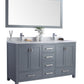 Wilson 60" Grey Double Sink Bathroom Vanity with White Carrara Marble Countertop