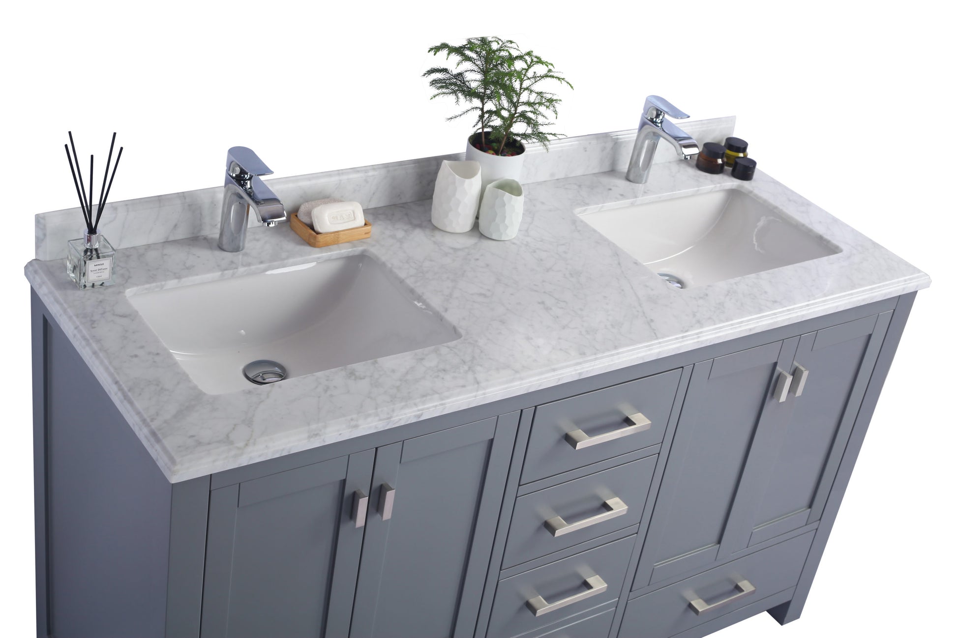 Wilson 60" Grey Double Sink Bathroom Vanity with White Carrara Marble Countertop