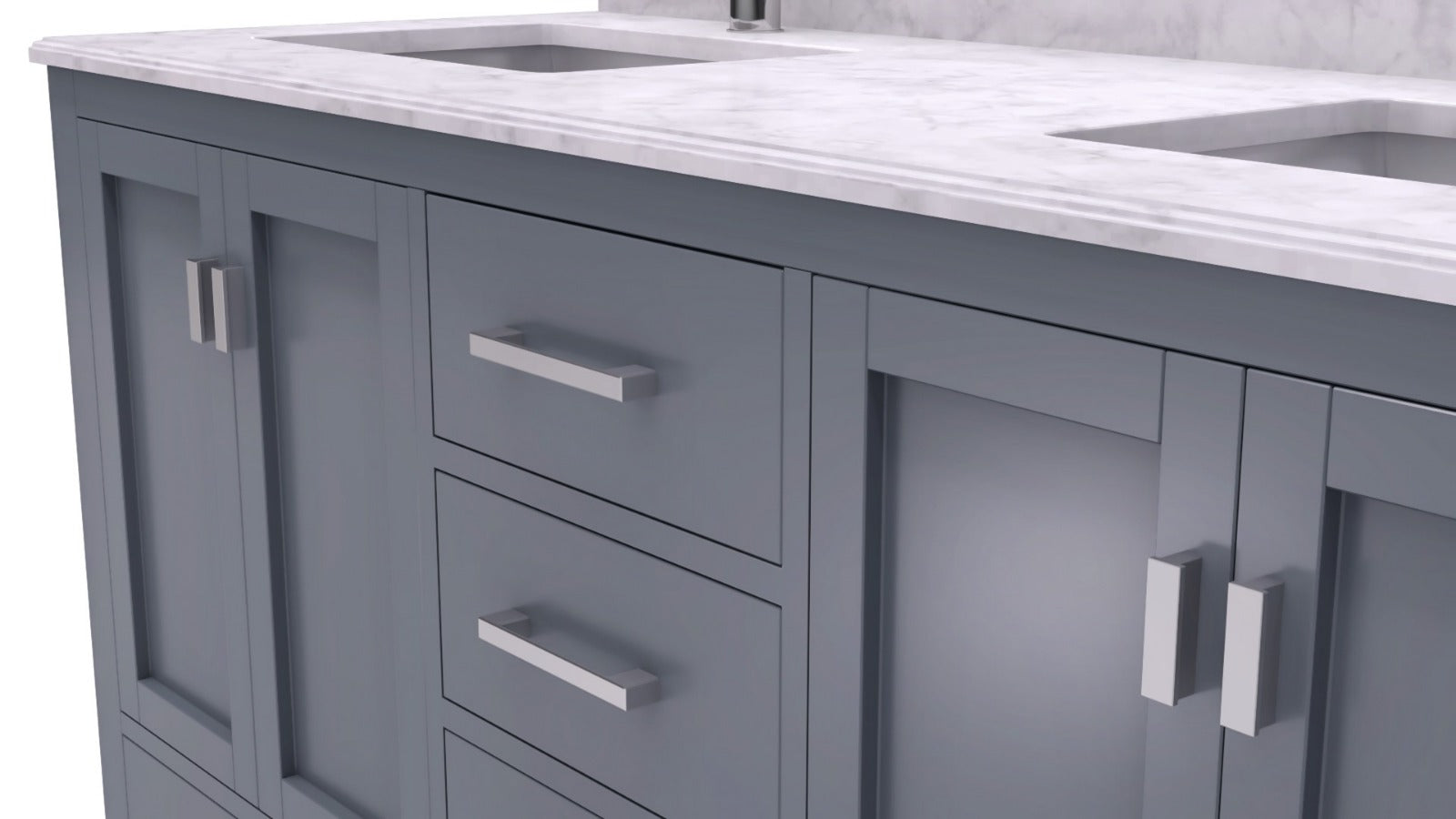 Wilson 60" Grey Double Sink Bathroom Vanity with White Carrara Marble Countertop