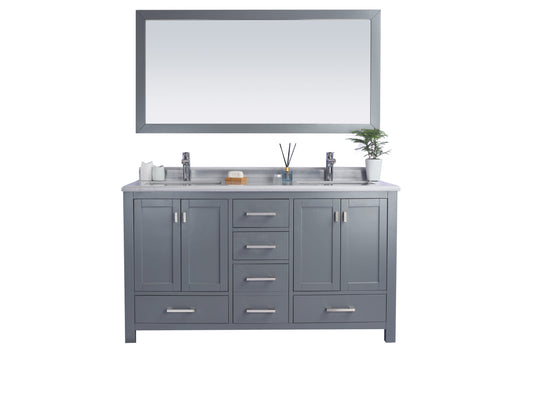 Wilson 60" Grey Double Sink Bathroom Vanity with White Stripes Marble Countertop