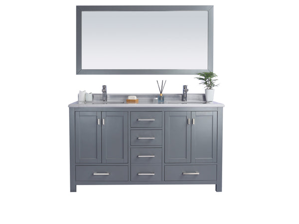 Wilson 60 Grey Double Sink Bathroom Vanity with White Stripes Marble Countertop