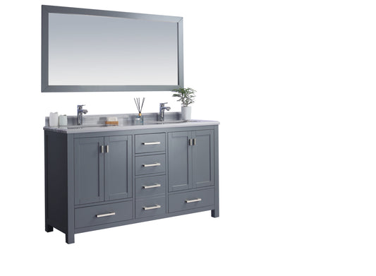 Wilson 60" Grey Double Sink Bathroom Vanity with White Stripes Marble Countertop