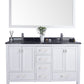 Wilson 60" White Double Sink Bathroom Vanity with Black Wood Marble Countertop