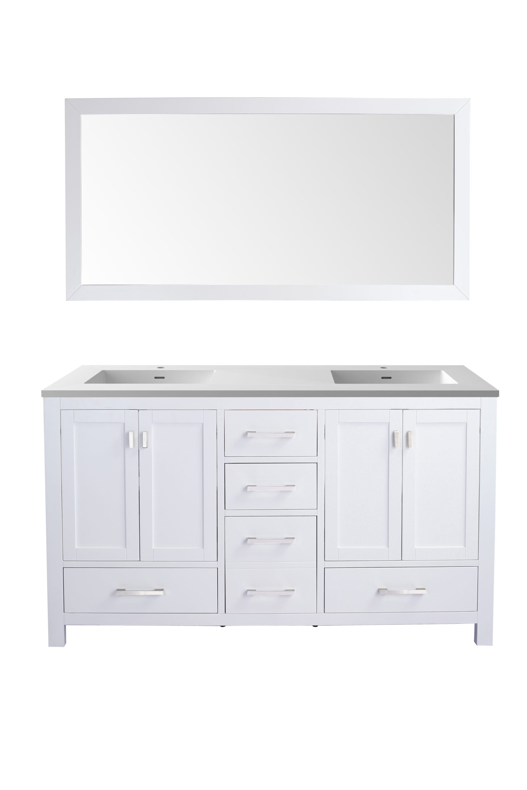 Wilson 60" White Double Sink Bathroom Vanity with Matte White VIVA Stone Solid Surface Countertop