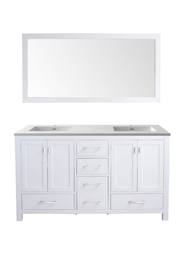 Wilson 60 White Double Sink Bathroom Vanity with Matte White VIVA Stone Solid Surface Countertop