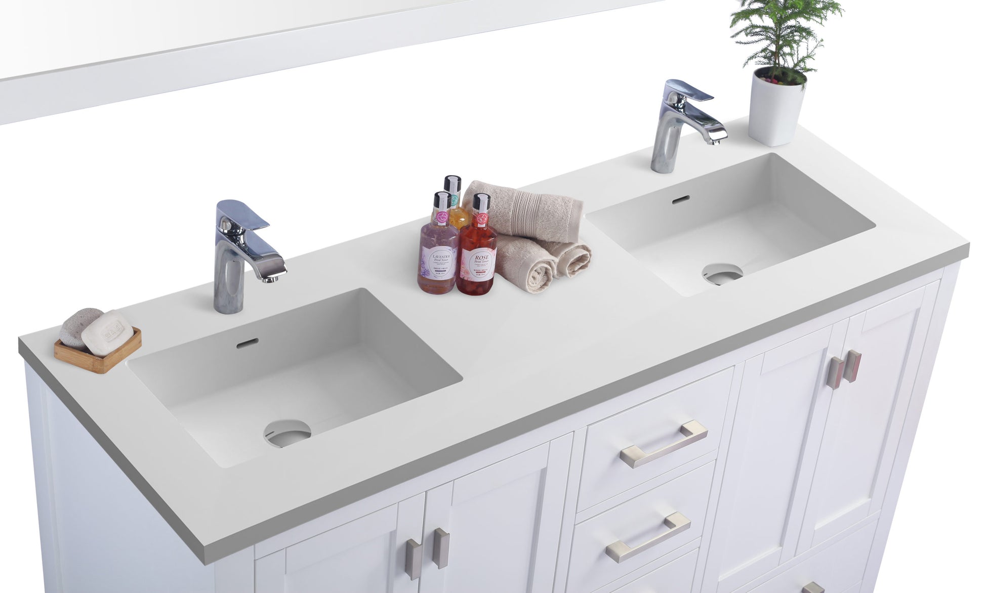 Wilson 60" White Double Sink Bathroom Vanity with Matte White VIVA Stone Solid Surface Countertop