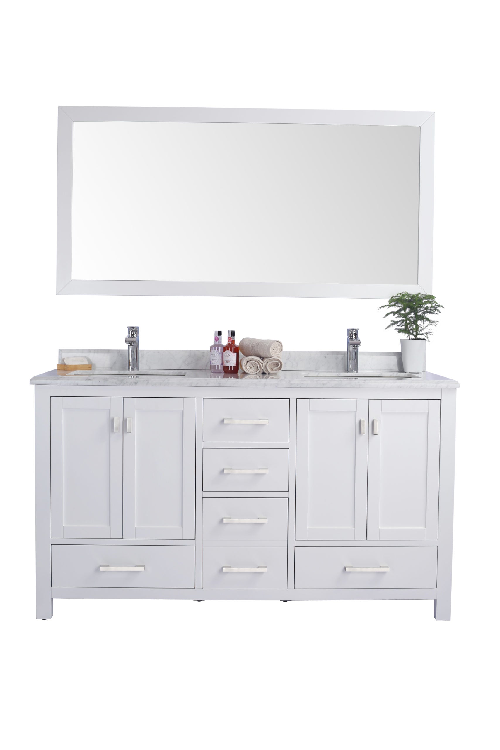 Wilson 60" White Double Sink Bathroom Vanity with White Carrara Marble Countertop