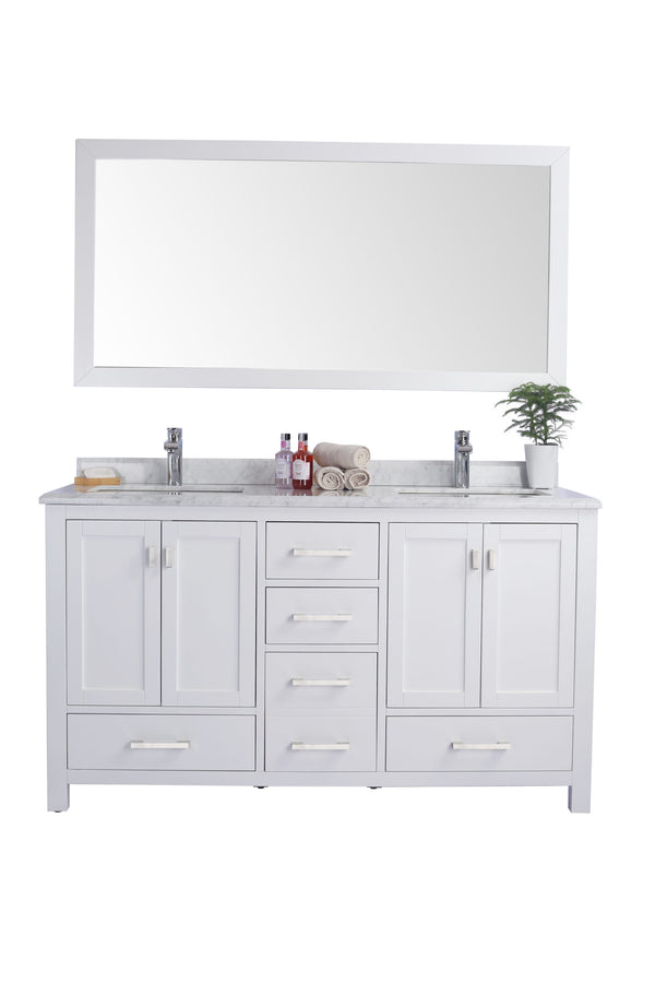 Wilson 60 White Double Sink Bathroom Vanity with White Carrara Marble Countertop