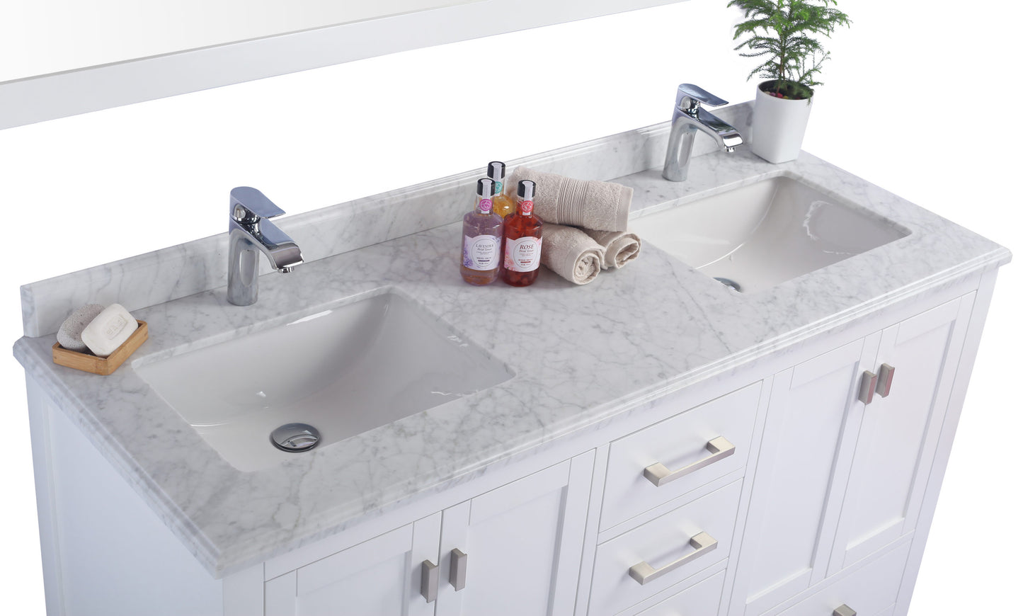 Wilson 60" White Double Sink Bathroom Vanity with White Carrara Marble Countertop