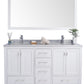 Wilson 60" White Double Sink Bathroom Vanity with White Stripes Marble Countertop