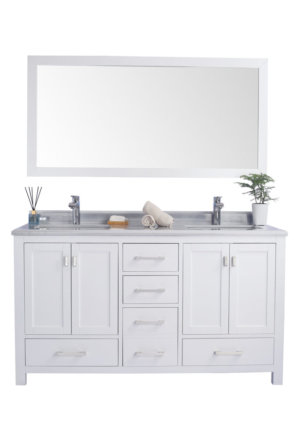 Wilson 60 White Double Sink Bathroom Vanity with White Stripes Marble Countertop