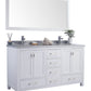 Wilson 60" White Double Sink Bathroom Vanity with White Stripes Marble Countertop