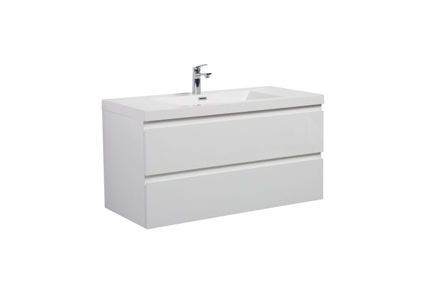 Aurora 36 Glossy Polar White Wall Hung Bathroom Vanity with White Acrylic Countertop