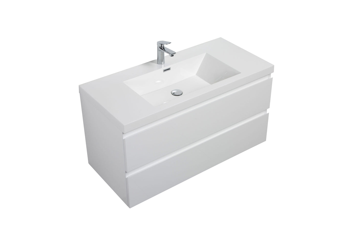 Aurora 36" Glossy Polar White Wall Hung Bathroom Vanity with White Acrylic Countertop