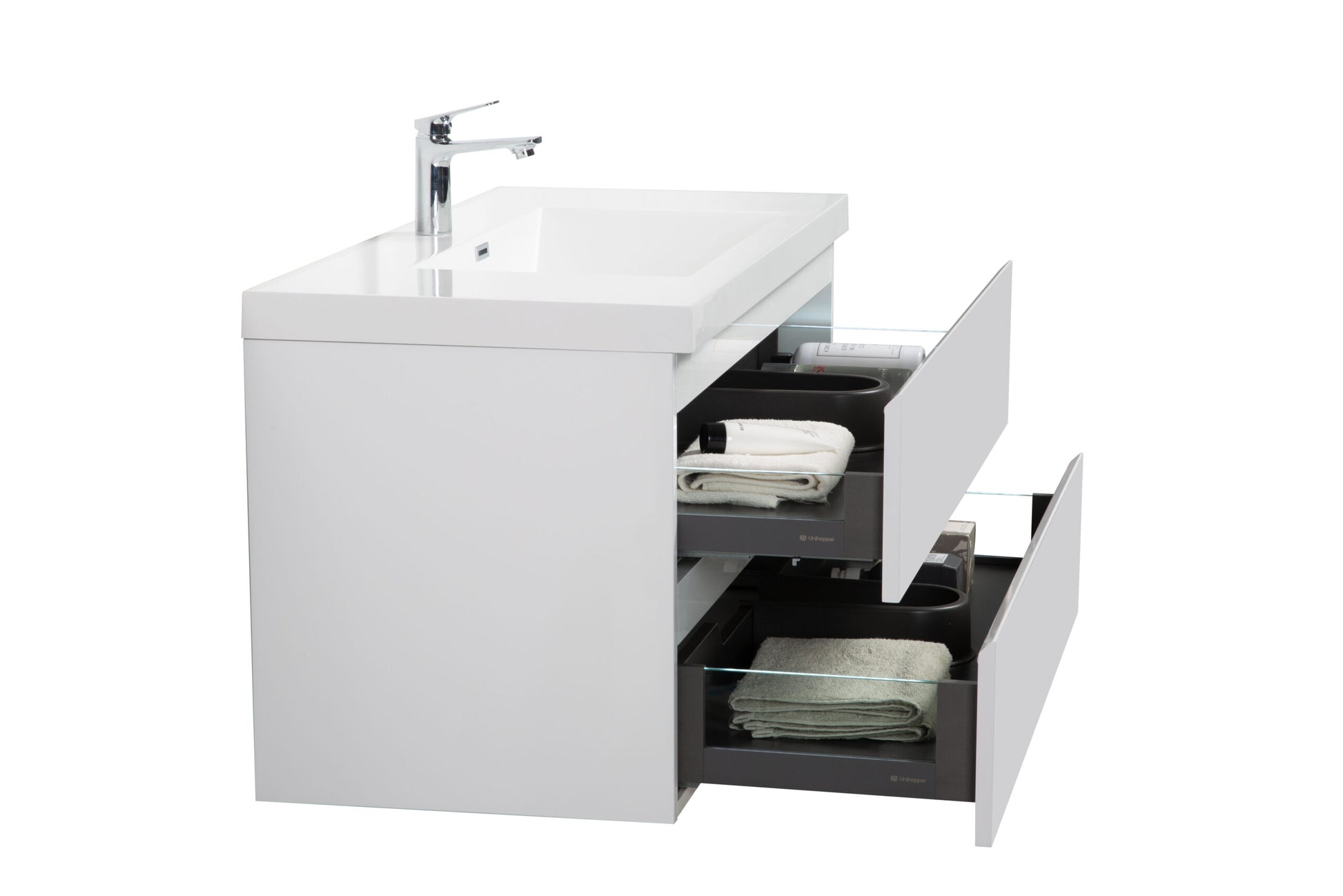 Aurora 36" Glossy Polar White Wall Hung Bathroom Vanity with White Acrylic Countertop