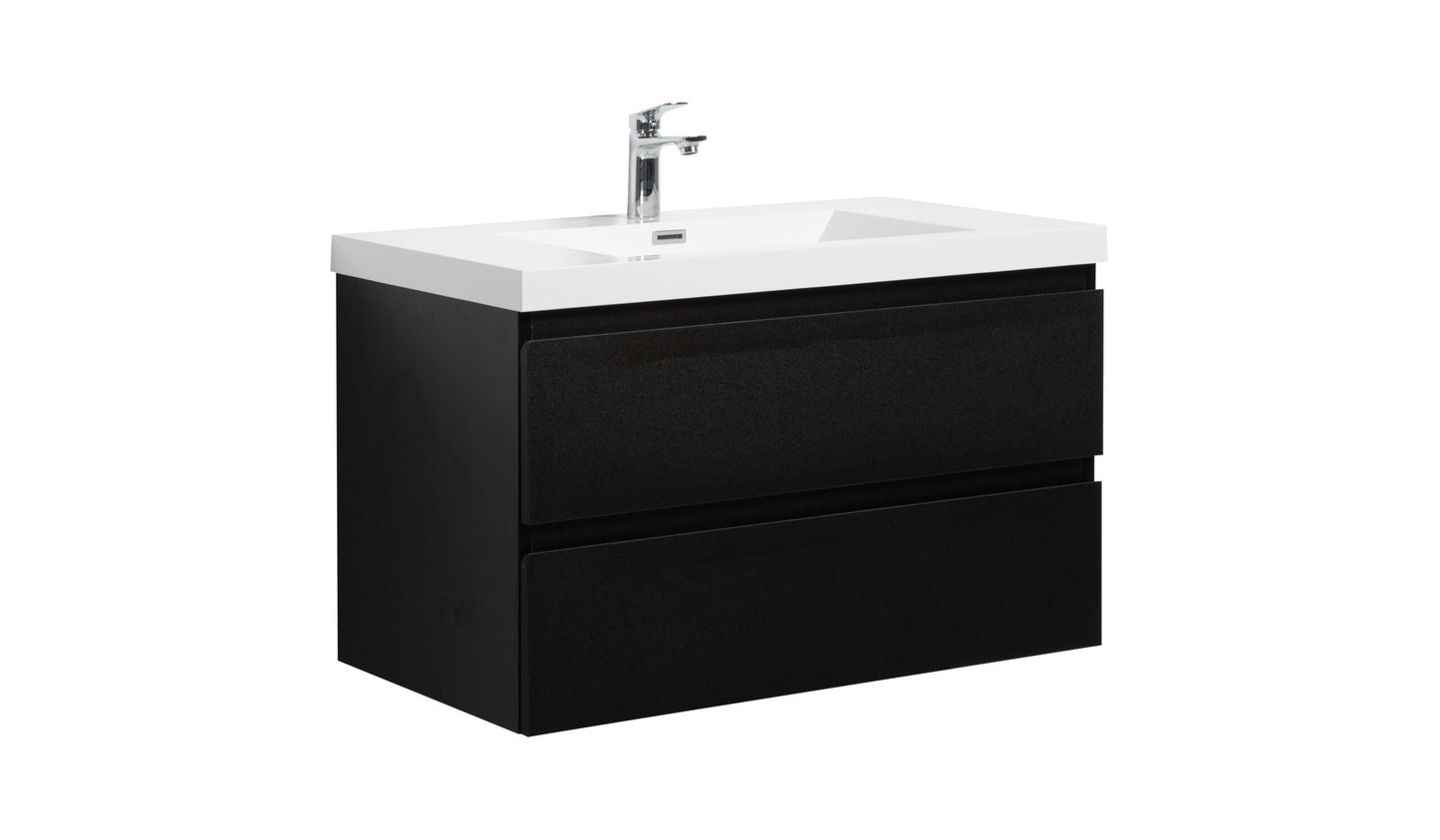 Aurora 36" Matte Midnight Black Wall Hung Bathroom Vanity with White Acrylic Countertop