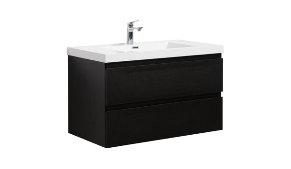 Aurora 36 Matte Midnight Black Wall Hung Bathroom Vanity with White Acrylic Countertop