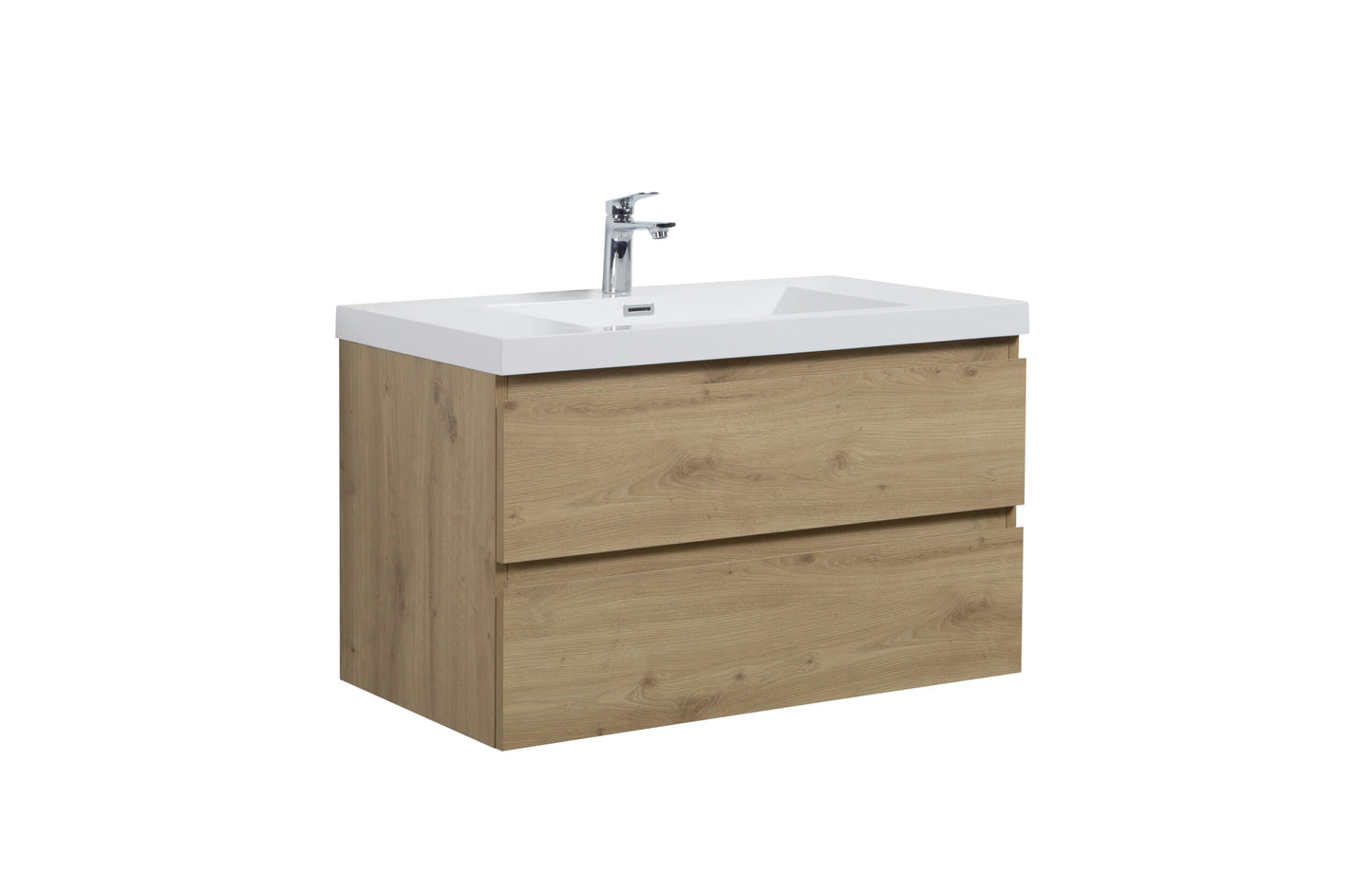 Aurora 36" Sonoma Oak Wall Hung Bathroom Vanity with White Acrylic Countertop