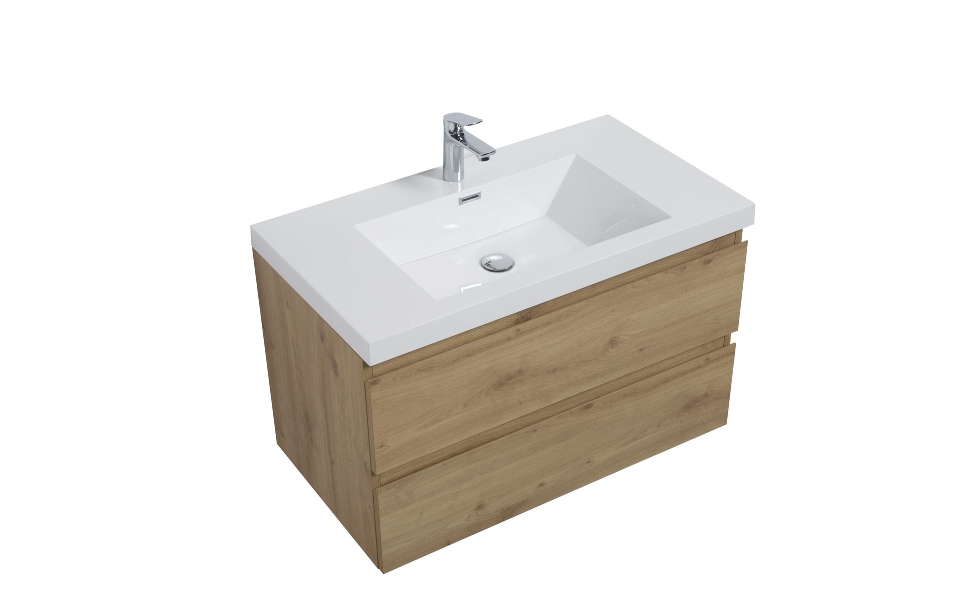 Aurora 36" Sonoma Oak Wall Hung Bathroom Vanity with White Acrylic Countertop