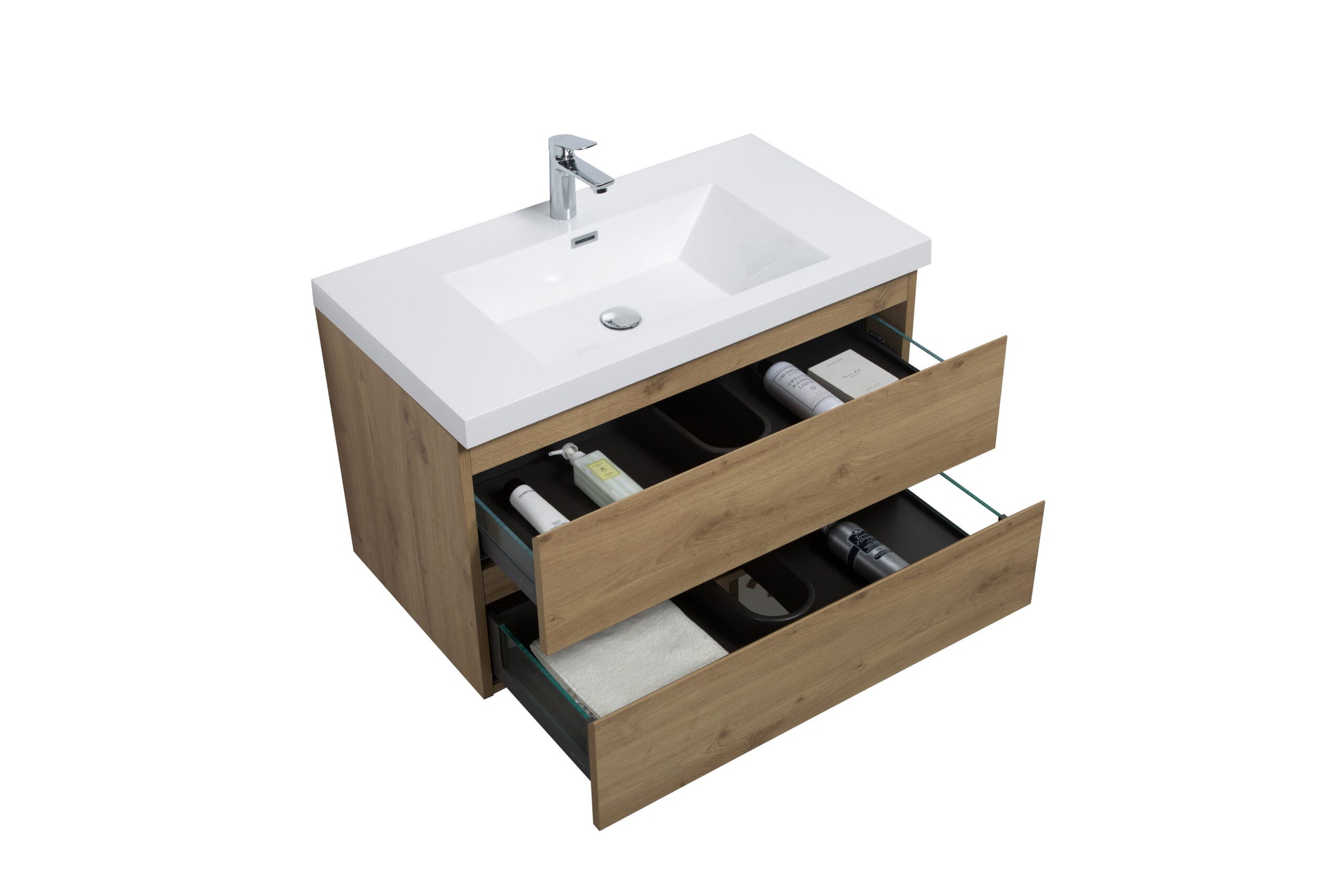 Aurora 36" Sonoma Oak Wall Hung Bathroom Vanity with White Acrylic Countertop