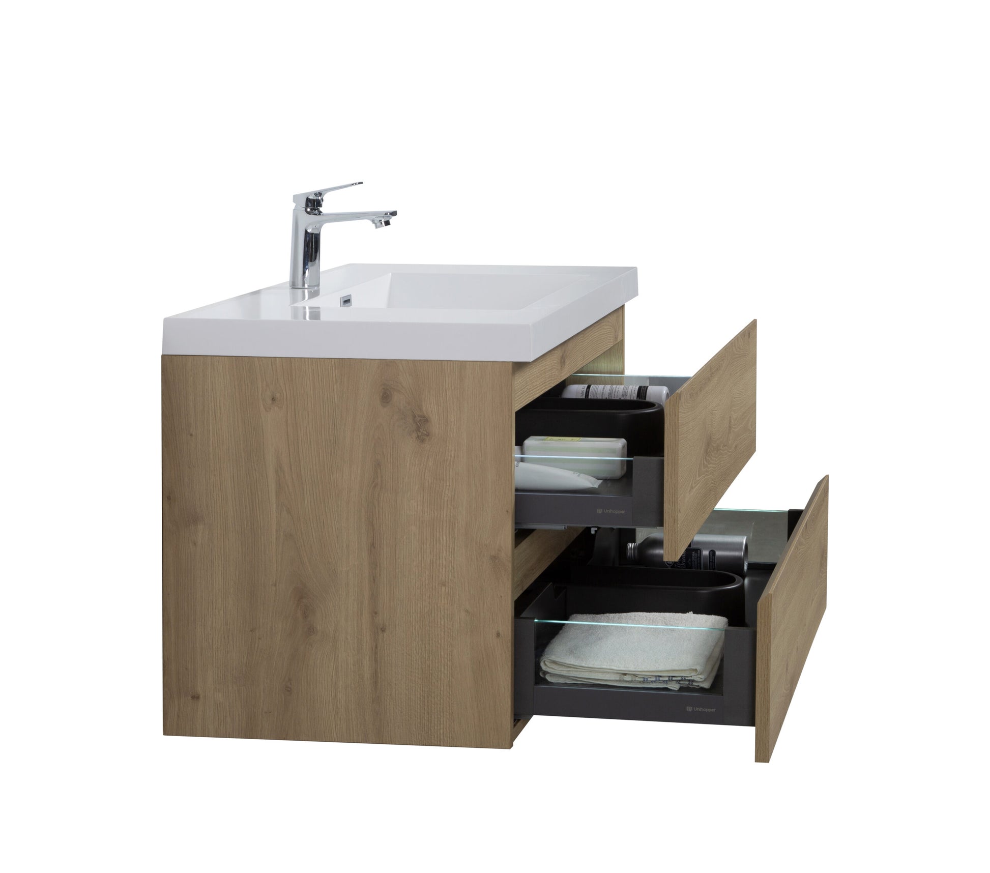 Aurora 36" Sonoma Oak Wall Hung Bathroom Vanity with White Acrylic Countertop