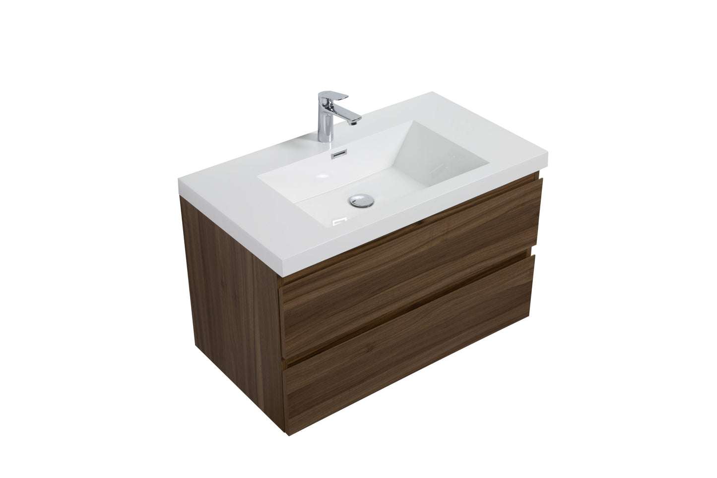 Aurora 36" Smokey Walnut Wall Hung Bathroom Vanity with White Acrylic Countertop