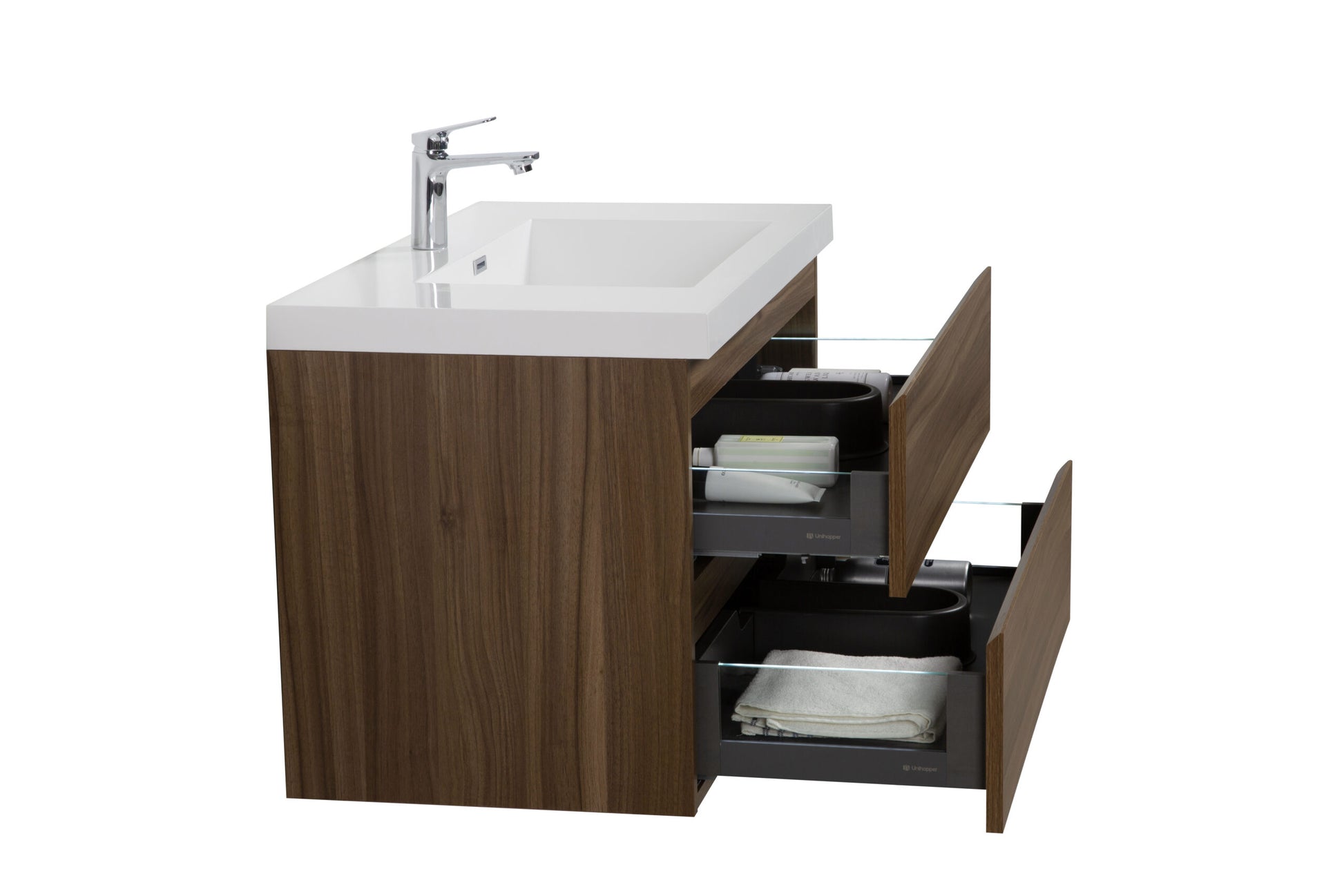 Aurora 36" Smokey Walnut Wall Hung Bathroom Vanity with White Acrylic Countertop