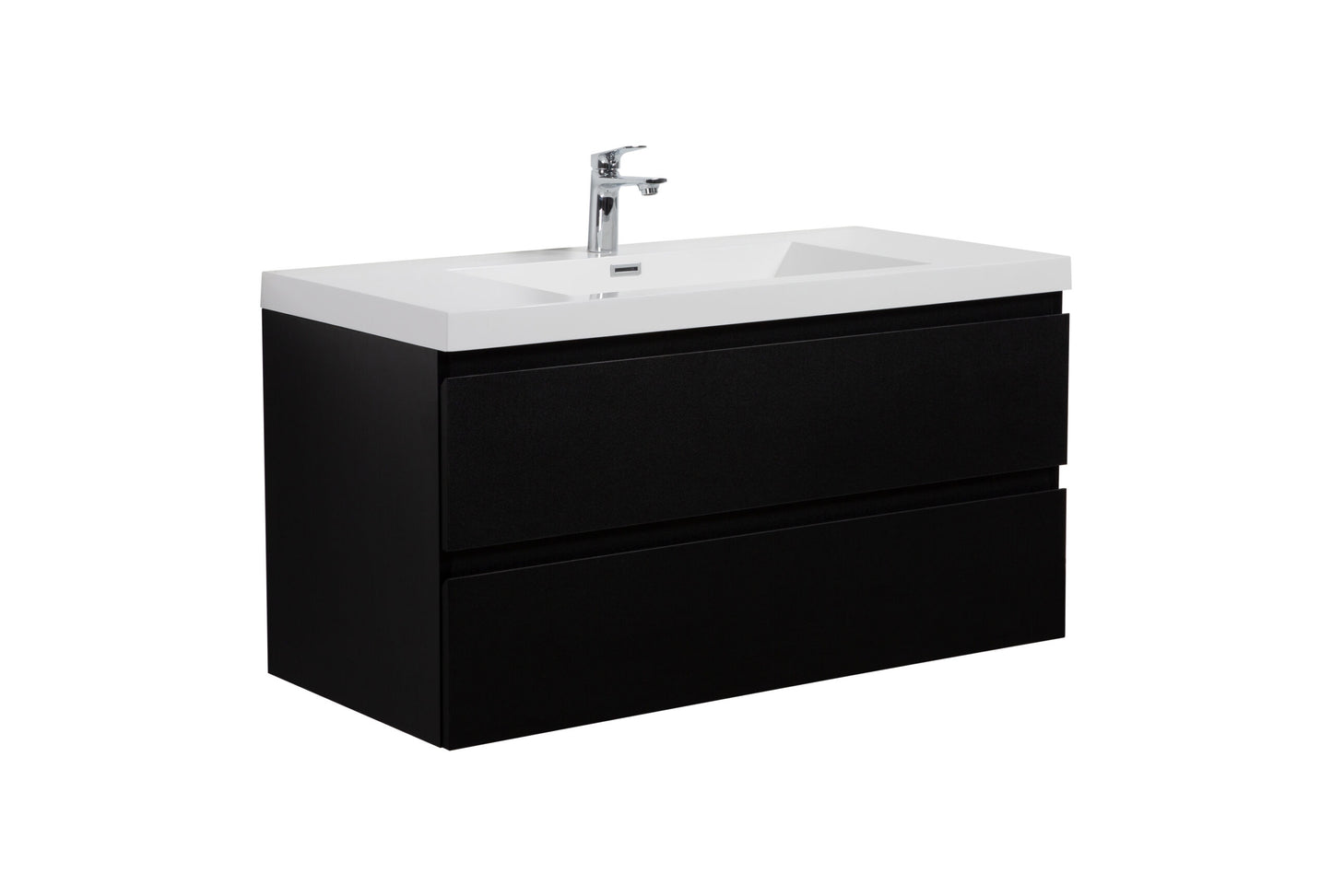 Aurora 42" Matte Midnight Black Wall Hung Bathroom Vanity with White Acrylic Countertop