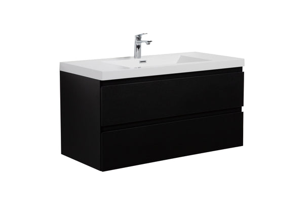 Aurora 42 Matte Midnight Black Wall Hung Bathroom Vanity with White Acrylic Countertop