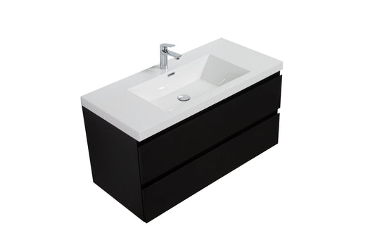 Aurora 42" Matte Midnight Black Wall Hung Bathroom Vanity with White Acrylic Countertop