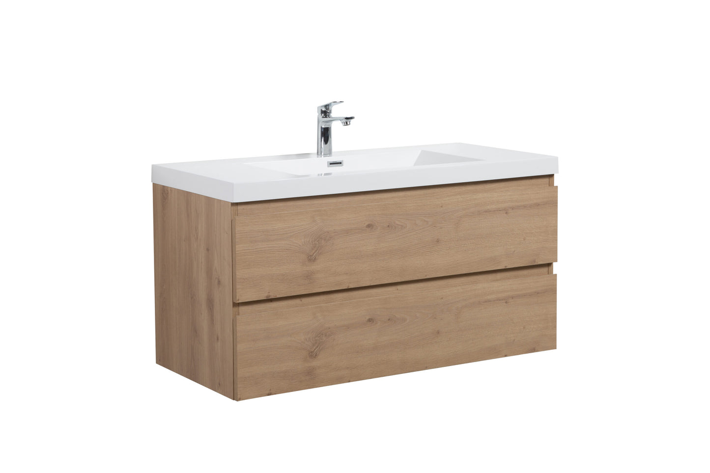 Aurora 42" Sonoma Oak Wall Hung Bathroom Vanity with White Acrylic Countertop