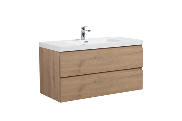 Aurora 42 Sonoma Oak Wall Hung Bathroom Vanity with White Acrylic Countertop