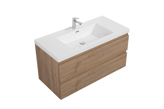 Aurora 42" Sonoma Oak Wall Hung Bathroom Vanity with White Acrylic Countertop