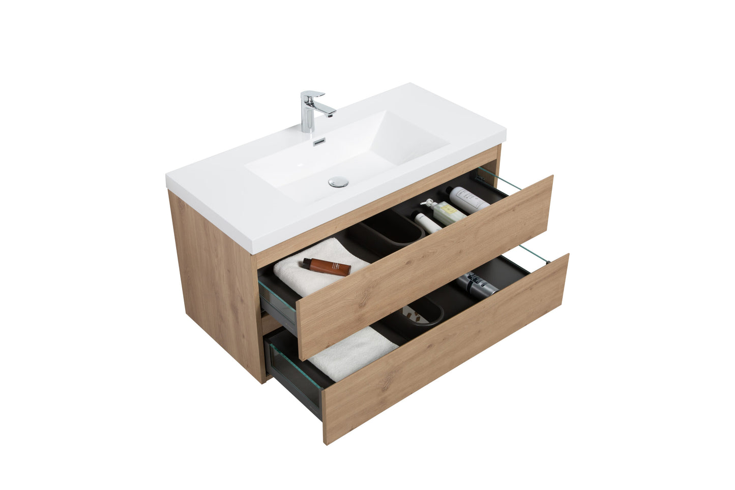 Aurora 42" Sonoma Oak Wall Hung Bathroom Vanity with White Acrylic Countertop