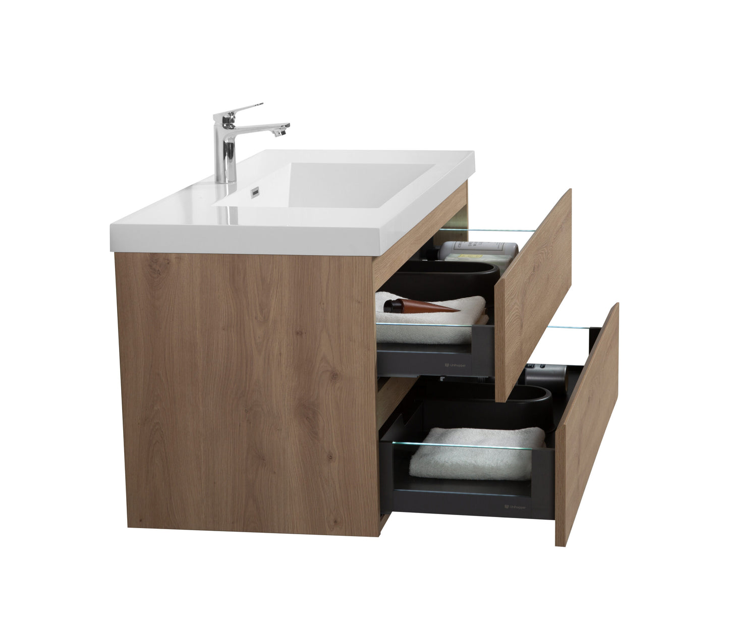 Aurora 42" Sonoma Oak Wall Hung Bathroom Vanity with White Acrylic Countertop