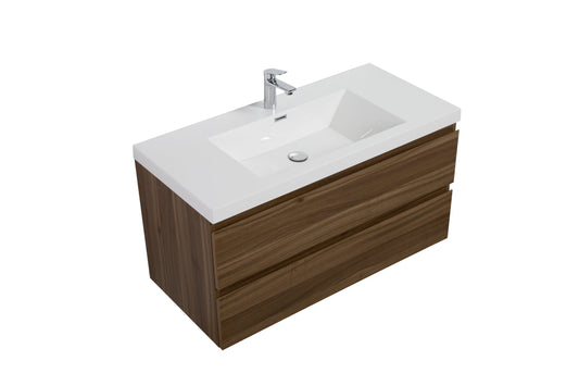 Aurora 42" Smokey Walnut Wall Hung Bathroom Vanity with White Acrylic Countertop