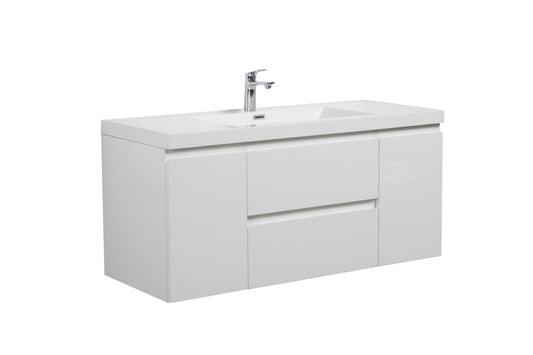 Aurora 48" Glossy Polar White Wall Hung Bathroom Vanity with White Acrylic Countertop