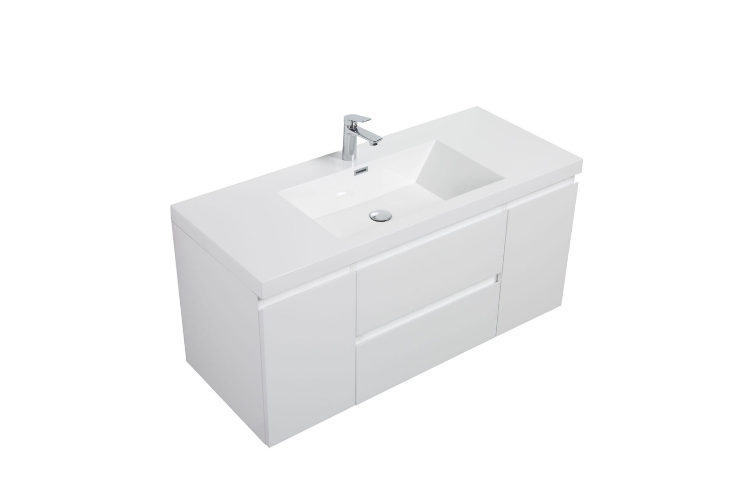 Aurora 48" Glossy Polar White Wall Hung Bathroom Vanity with White Acrylic Countertop