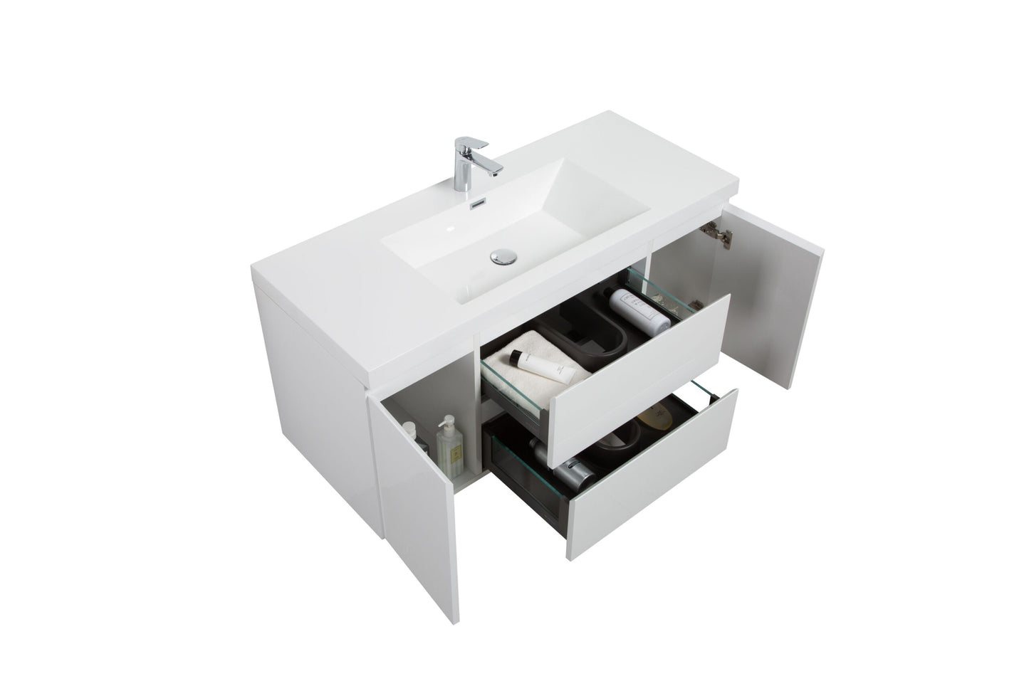 Aurora 48" Glossy Polar White Wall Hung Bathroom Vanity with White Acrylic Countertop