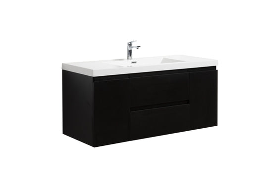 Aurora 48" Matte Midnight Black Wall Hung Bathroom Vanity with White Acrylic Countertop