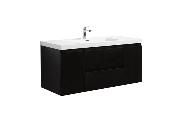 Aurora 48 Matte Midnight Black Wall Hung Bathroom Vanity with White Acrylic Countertop