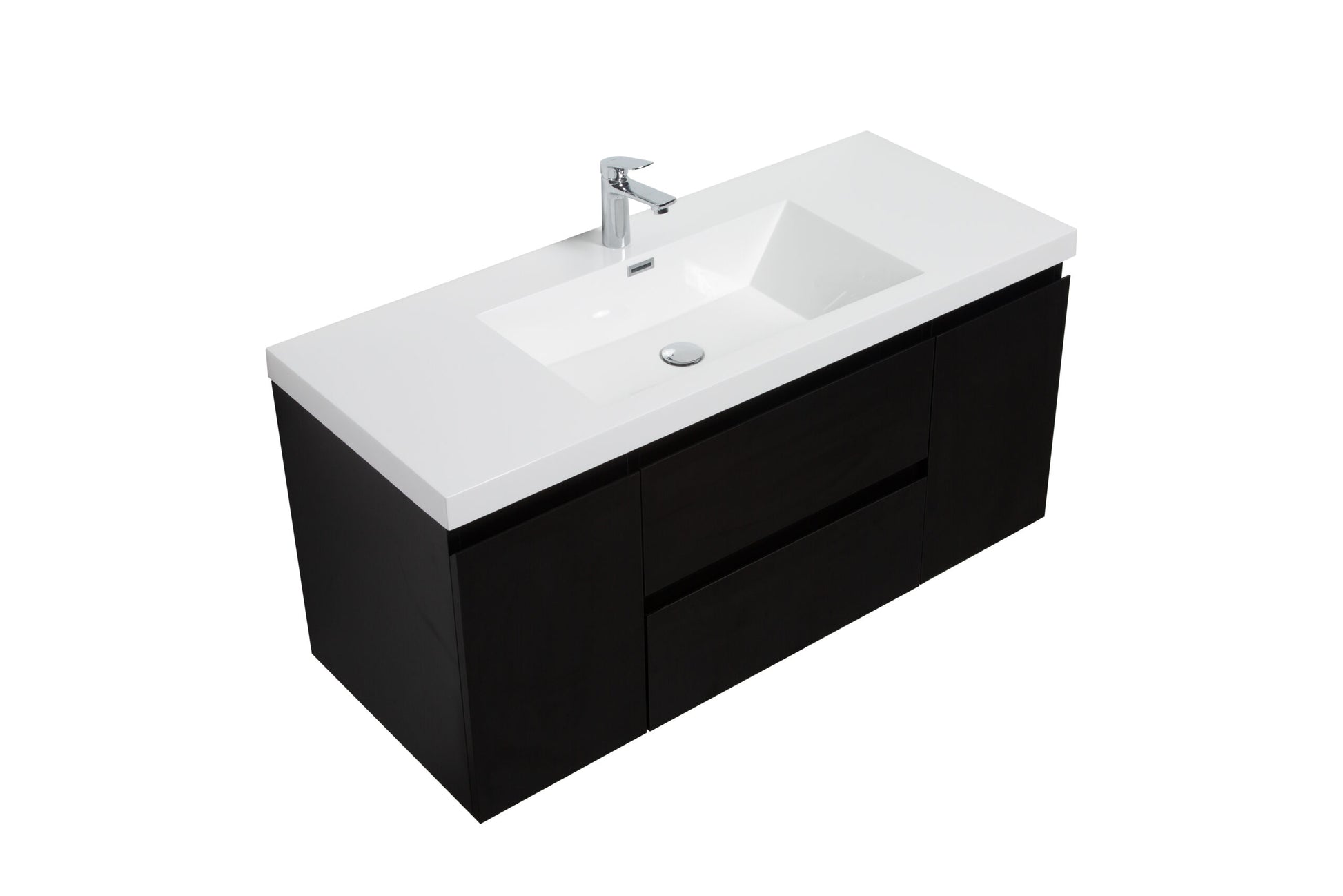 Aurora 48" Matte Midnight Black Wall Hung Bathroom Vanity with White Acrylic Countertop